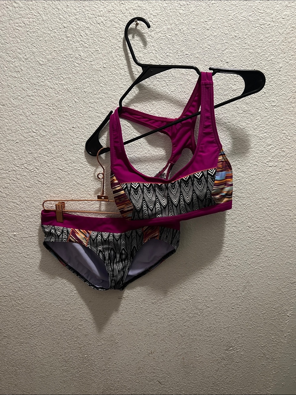 Prana Fuchsia and Multicolor Patterned Sport Bikini